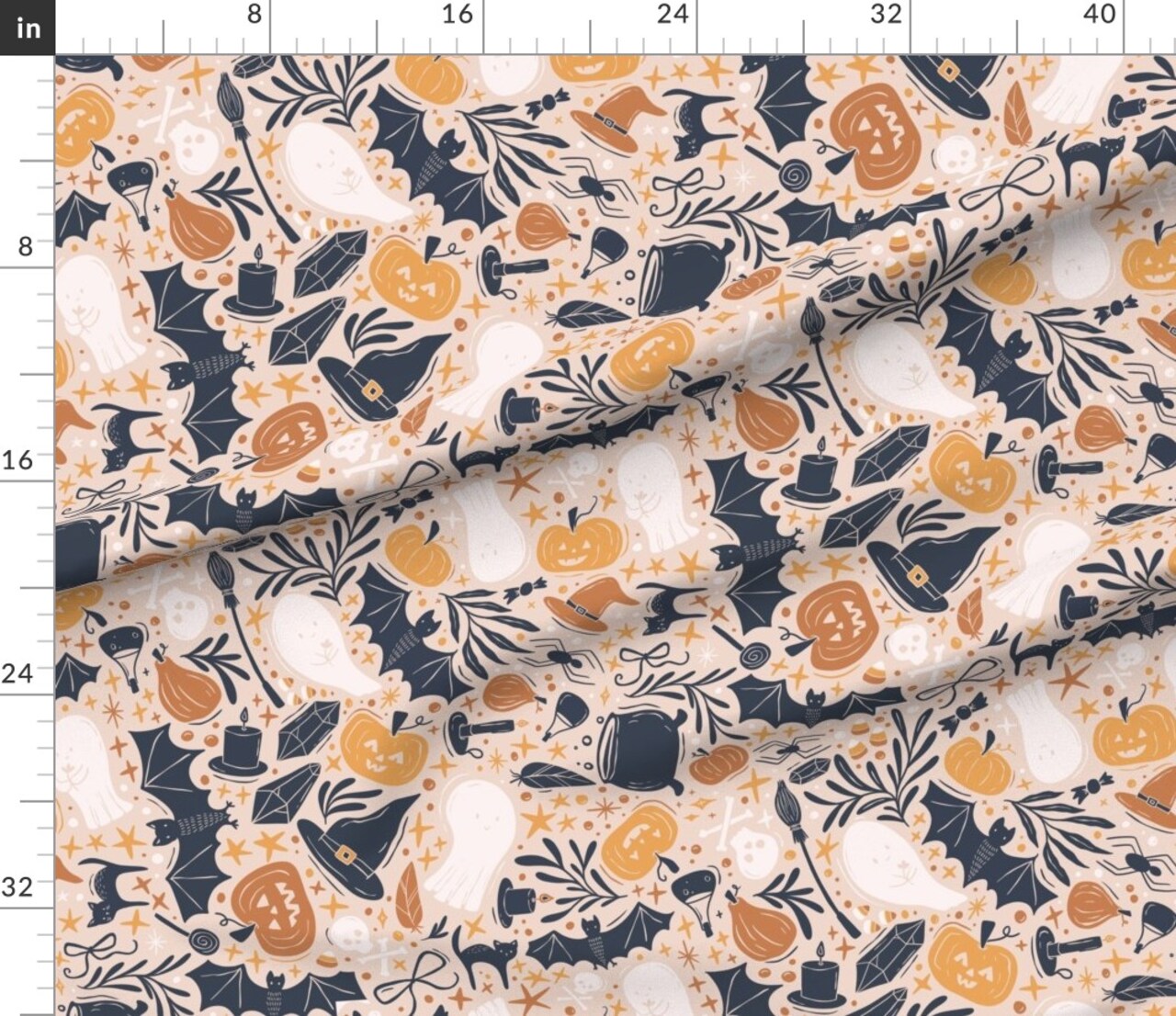 Pink Halloween Orange Pumpkins Black Cats Bats Ghosts Witchy Autumn Custom Printed Fabric by Spoonflower Various Fabrics by the Yard or Fat Quarter